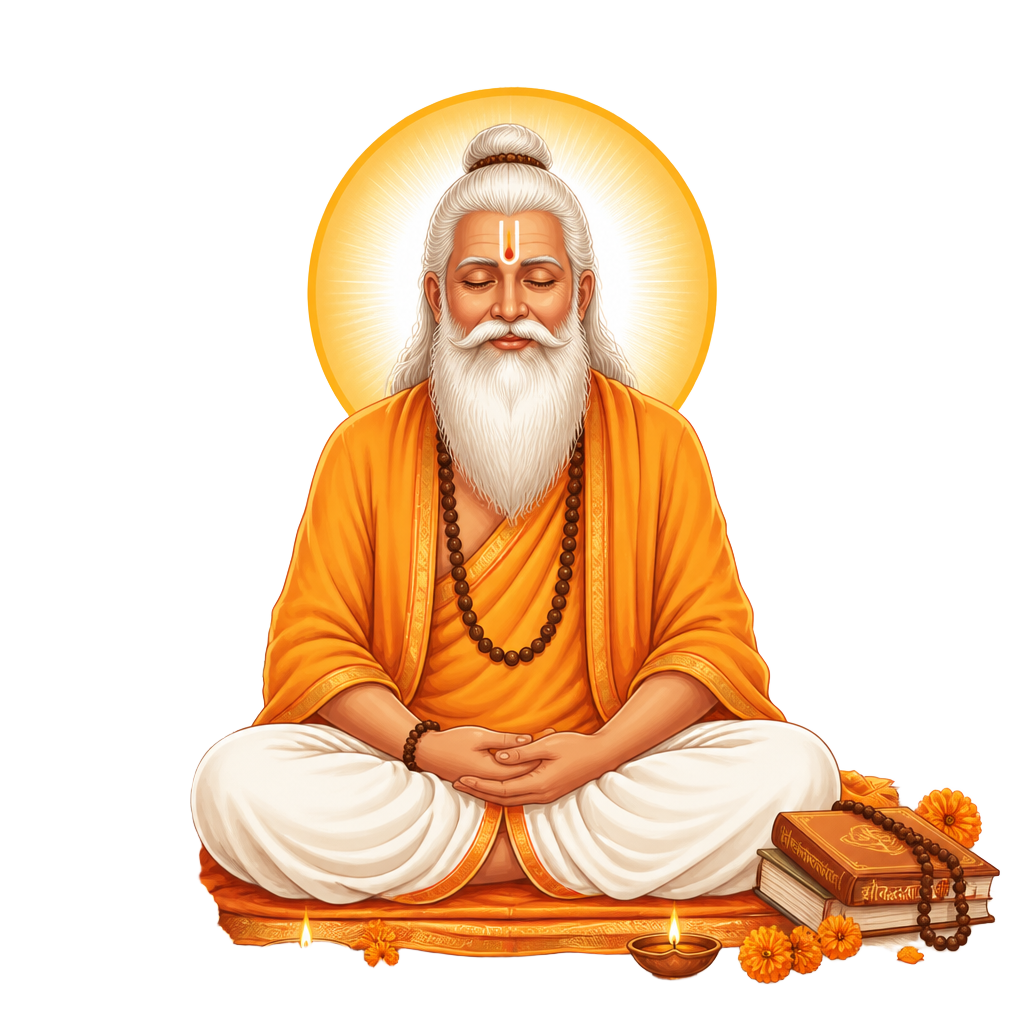 Illustration of a meditating guruji in saffron robes